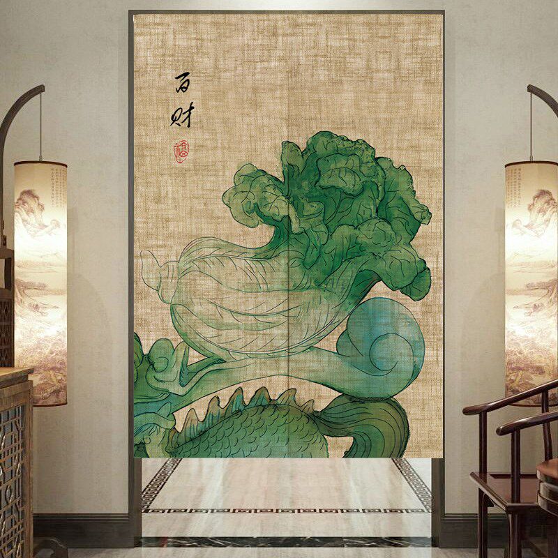 中国风布艺门帘卧室免打孔隔断装饰挂帘厨房卫生间厕所遮挡布帘子