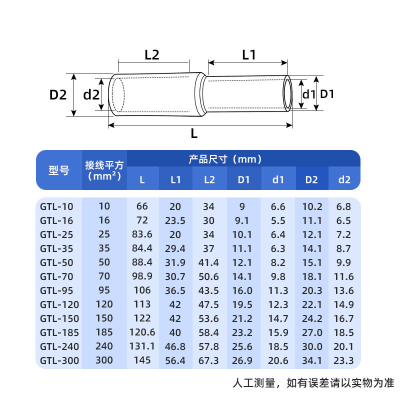 GTL铜铝接头过渡连接器管型接线端子线鼻子套管铜线和铝线对接头,电子/电工,接线端子,淘宝优惠券,粉丝福利购,淘宝优惠卷