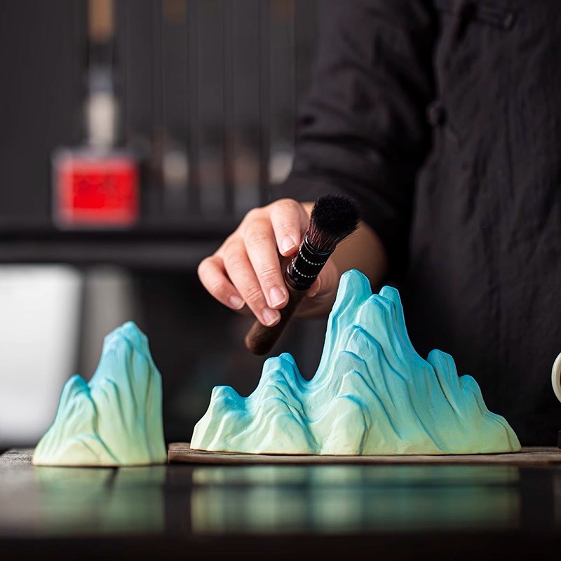 只此青绿陶瓷假山水景摆件微景观鱼缸造景绿植新中式茶桌装饰品