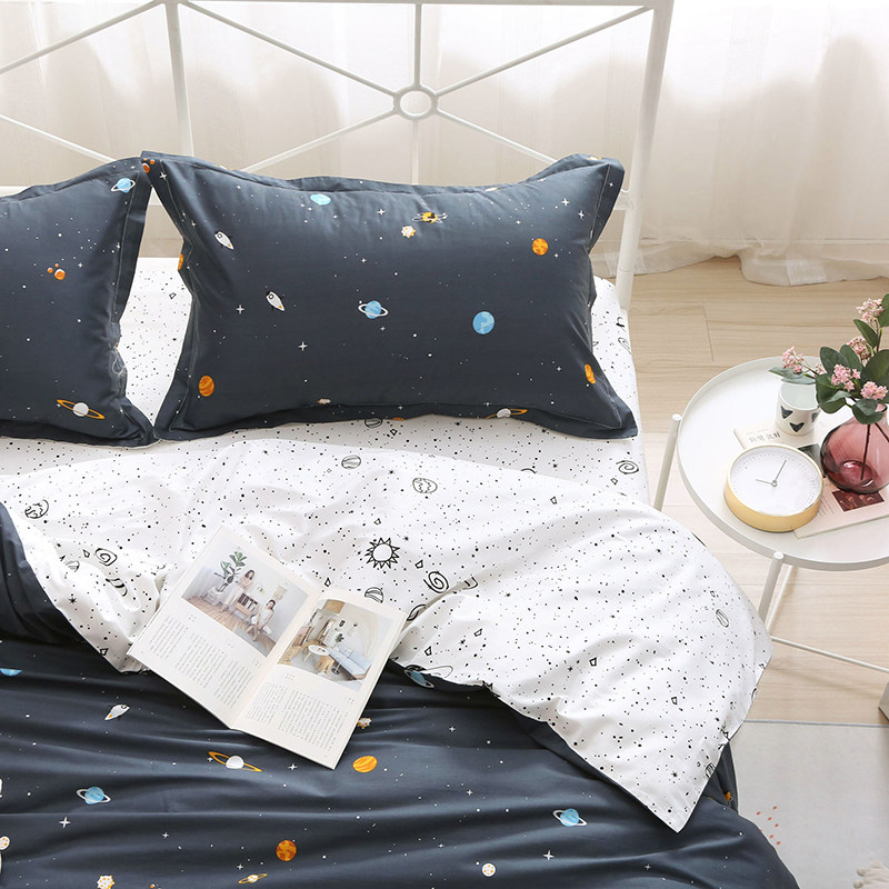 流浪星球 宇宙黑白灰星空感纯棉斜纹四件套全棉单人宿舍被套床单,床上用品,床品套件/四件套/多件套,淘宝优惠券,粉丝福利购,淘宝优惠卷