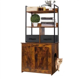 猫砂柜猫砂盆猫粮置物架人宠茶几家具半封闭式猫厕所隔臭木柜