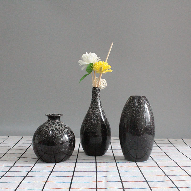 窑变雪花釉陶瓷花瓶办公室家居陶瓷摆件装饰品多色釉花瓶三件套