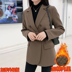 西装外套女2021秋冬新款复古气质英伦风系带小个子西服夹棉加厚