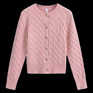 【包邮】学院风粉色短款麻花编织针织开始女修身百搭打底衫毛衣潮