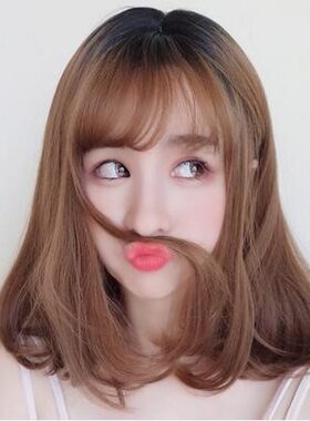 自然逼真微卷假发套假发女短发梨花头假发空气齐刘海内扣中长卷发