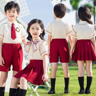 六一红色舞蹈演出校服女童百褶裙甜美合唱套装一年级男生衬衫班服