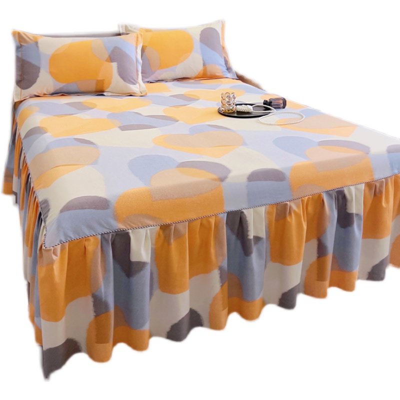 全棉磨毛床裙式床罩单件纯棉100花边床单三件套加厚床围裙保护套