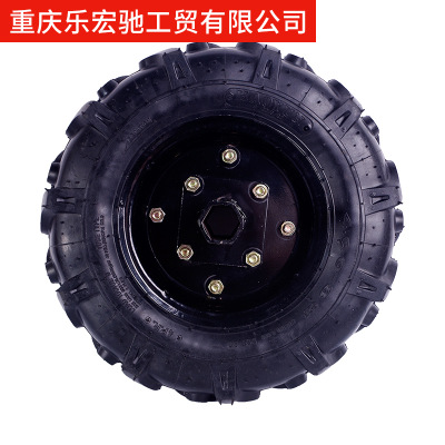 微耕机轮胎人字形实心轮胎400-8/350-6配六方轴橡胶轮胎农机配件