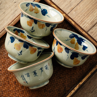 老陶泥压手杯手绘葫芦蔓蒂主人杯品茗杯单杯茶盏复古冰裂大茶碗
