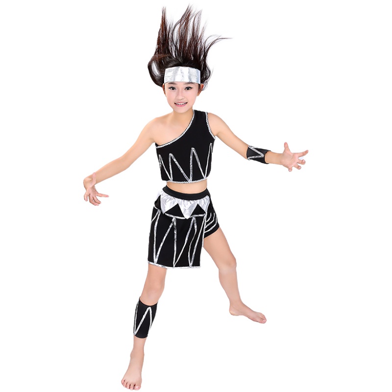 云南儿童佤族女装甩发舞蹈服阿佤阿娃民族舞台服佤族壮族演出服装