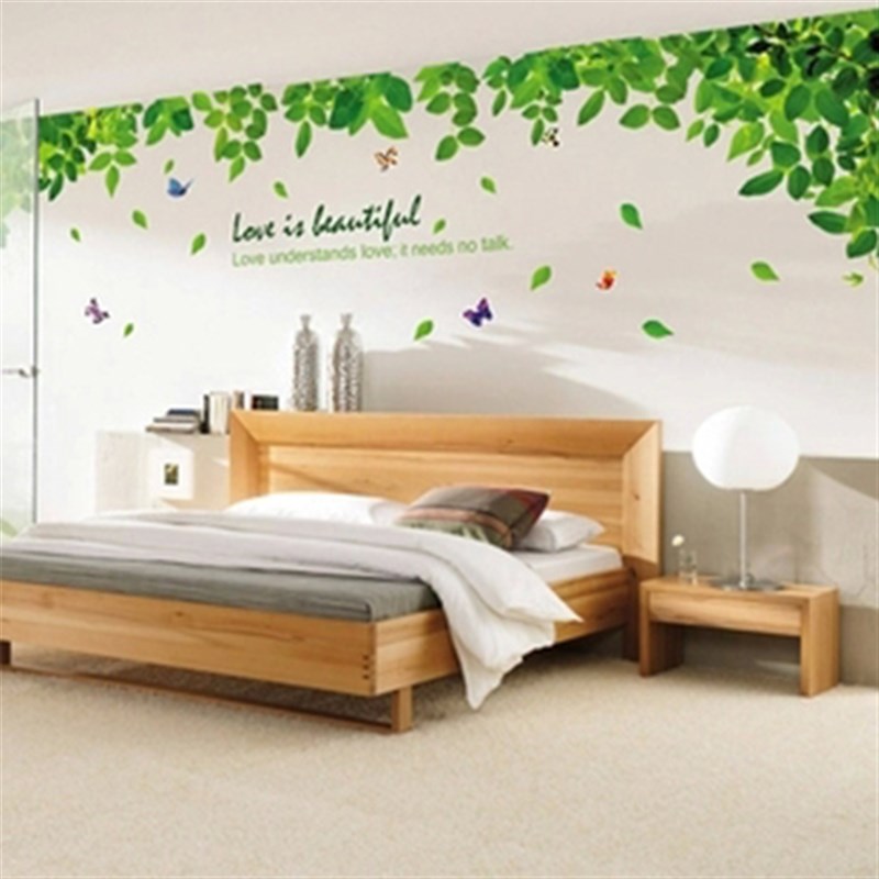 客厅电视背景墙装饰贴画卧室温馨墙贴创意田园绿树贴纸树叶自粘画图片