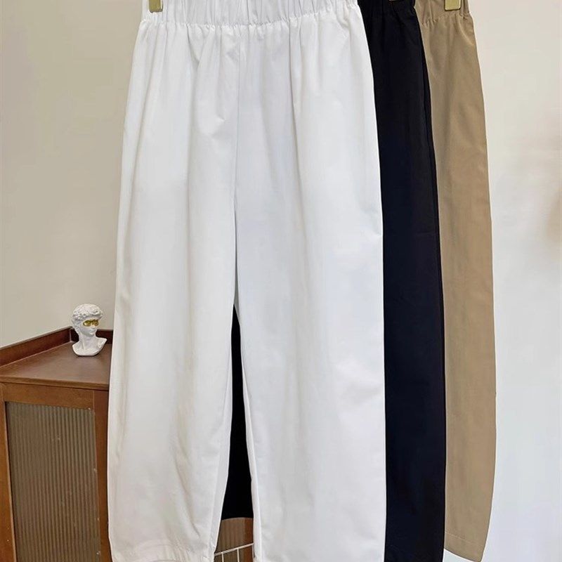 2024夏季薄款大码休闲裤女直筒高腰显瘦百搭时尚松紧腰九分阔腿裤,女装/女士精品,大码裤装,淘宝优惠券,粉丝福利购,淘宝优惠卷