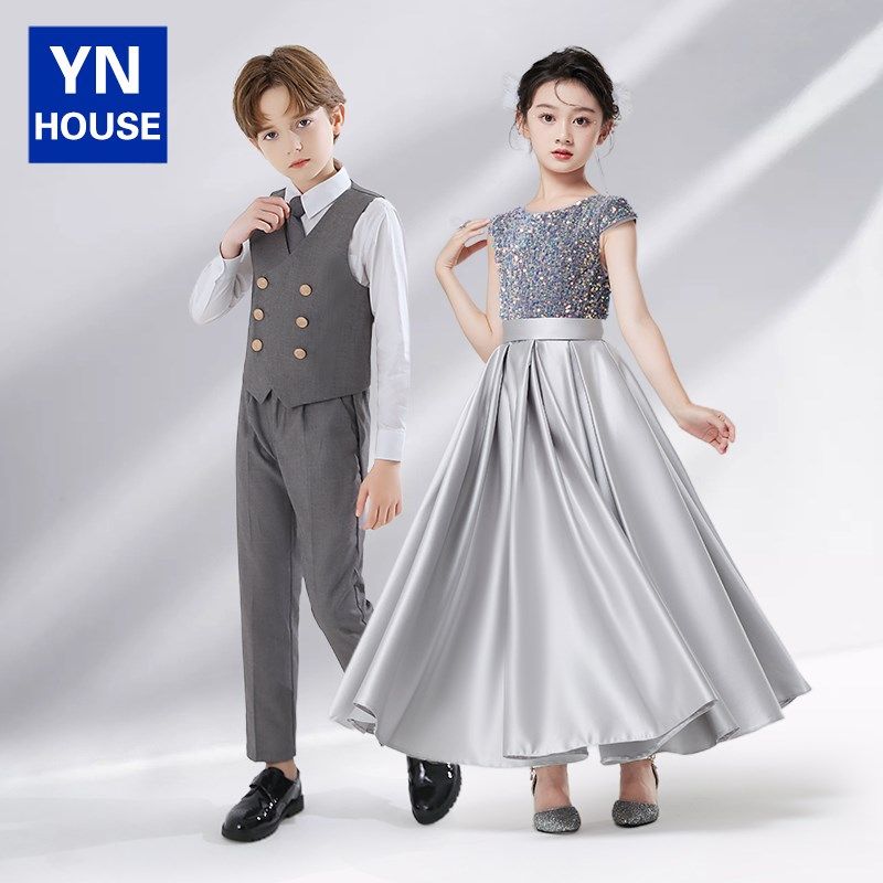 国庆节儿童演出服黑色大合唱团表演服礼服男女童小学生主持人朗诵