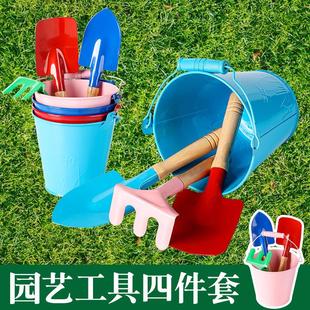 园艺工具三件套儿童挖沙种植盆栽户外玩沙子铁铲锄耙挖沙土玩具