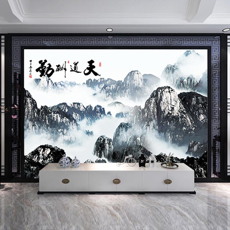 新款直销中式无缝墙布 山水画江山多娇无纺布客厅装修 复古无缝壁
