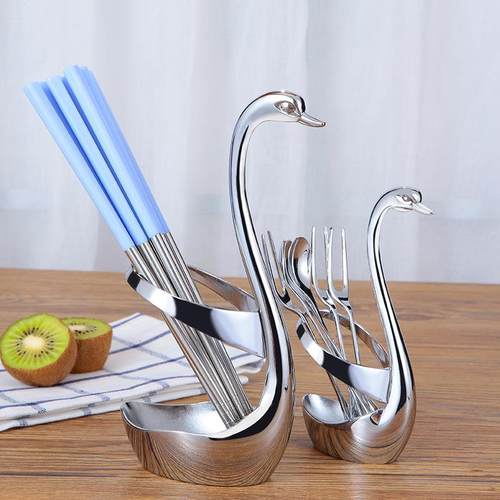 岛奇锌合金餐具收纳架创意水果叉套装底座甜品叉咖啡勺天鹅座