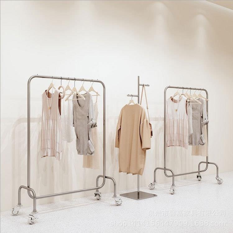 服装店展示架落地衣架不锈钢挂衣架女装店货架龙门架带轮移动衣架