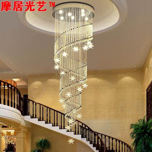 楼梯间长吊灯复式楼别墅大客厅吊灯饰旋转楼梯水晶吊灯楼中楼灯具
