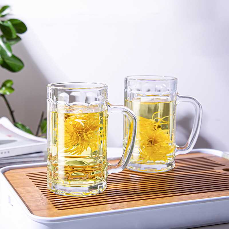 天喜大容量夏季加厚杯底玻璃啤酒杯 厂家商用家用带把手茶杯