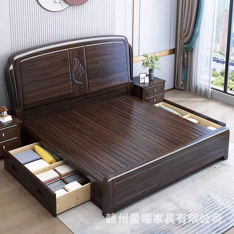 紫金檀木实木床现代简约单人床双人床1.8米主卧室婚床家具
