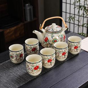 提梁壶泡茶壶家用客厅粗陶瓷中式 7头大容量功夫茶具茶壶茶杯套装