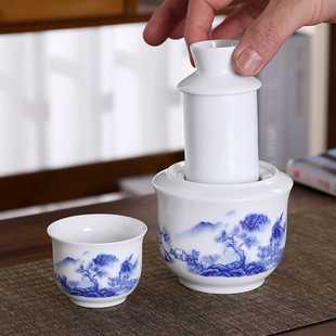 酒壶入钵白瓷大容量一体式 青花温酒器家用煮酒古风中式 半斤三两