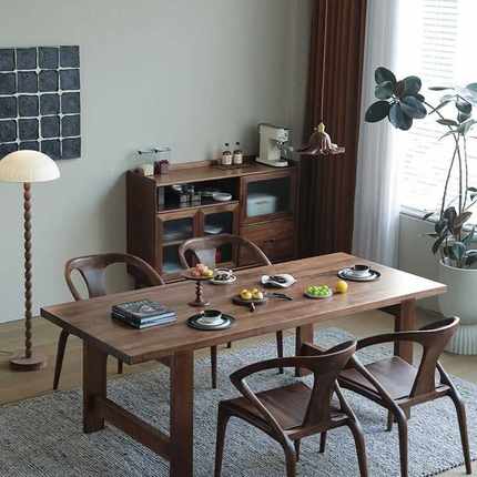 全实木原木餐桌北欧黑胡桃木饭桌工作台现代厚板大板桌大书桌