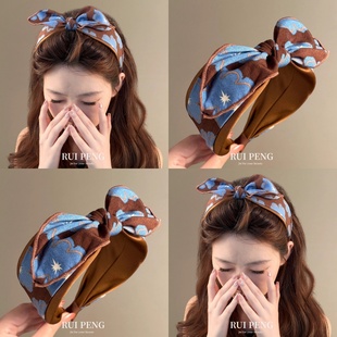 高品质精致咖色兔耳朵发箍女不规则高颅顶宽边压发洗脸发箍发饰