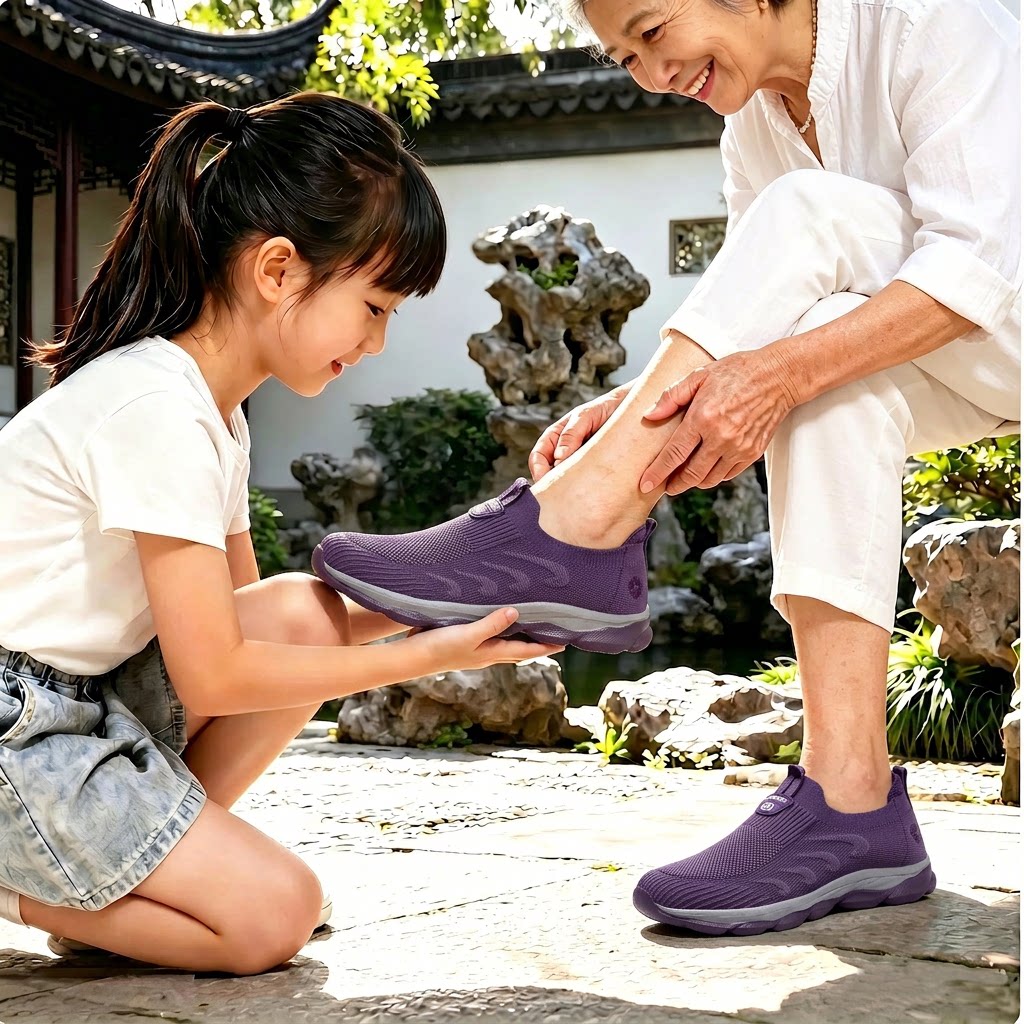 夏季网面透气一脚蹬妈妈健步鞋