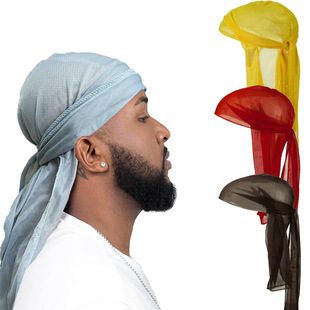 DURAG经编布长尾帽街头篮球透气头巾男 吸汗嘻哈弹力海盗帽街舞