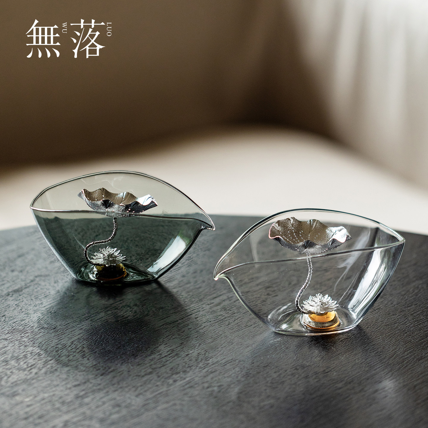 无落纯银荷花透明耐热玻璃公道杯茶道用品泡茶公杯茶漏茶具分茶器