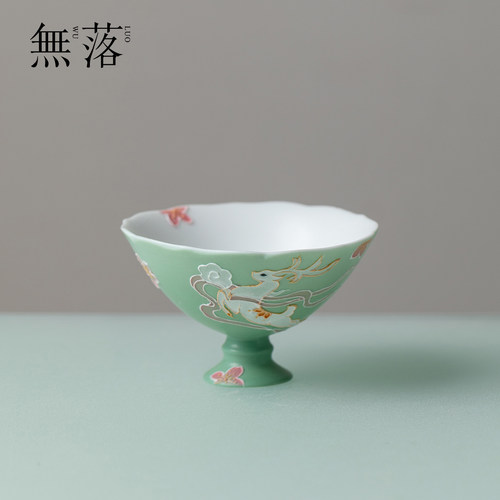 无落手绘云深见鹿影高足花口杯创意手工陶瓷喝茶杯个人专用主人杯