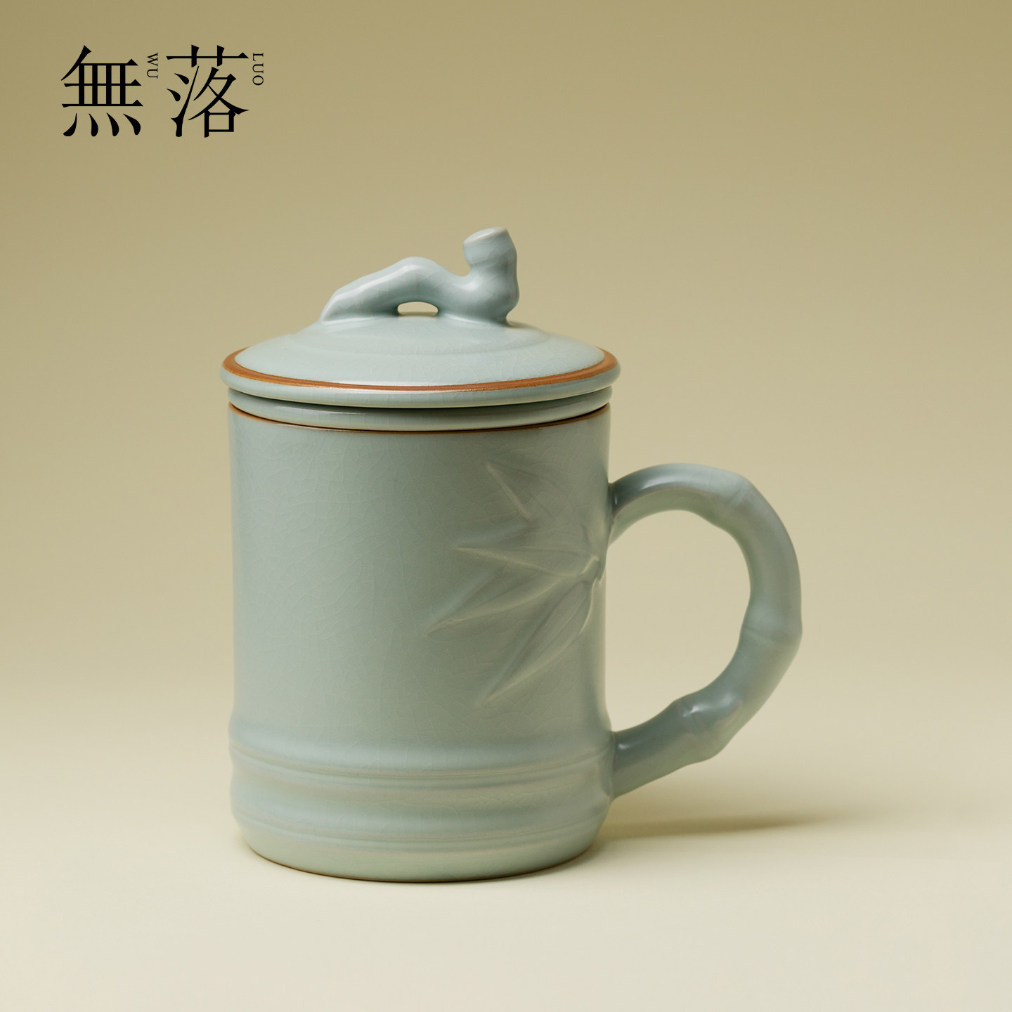 无落天青化冰汝窑竹节马克杯茶水过滤陶瓷茶滤喝茶杯家用茶具水杯