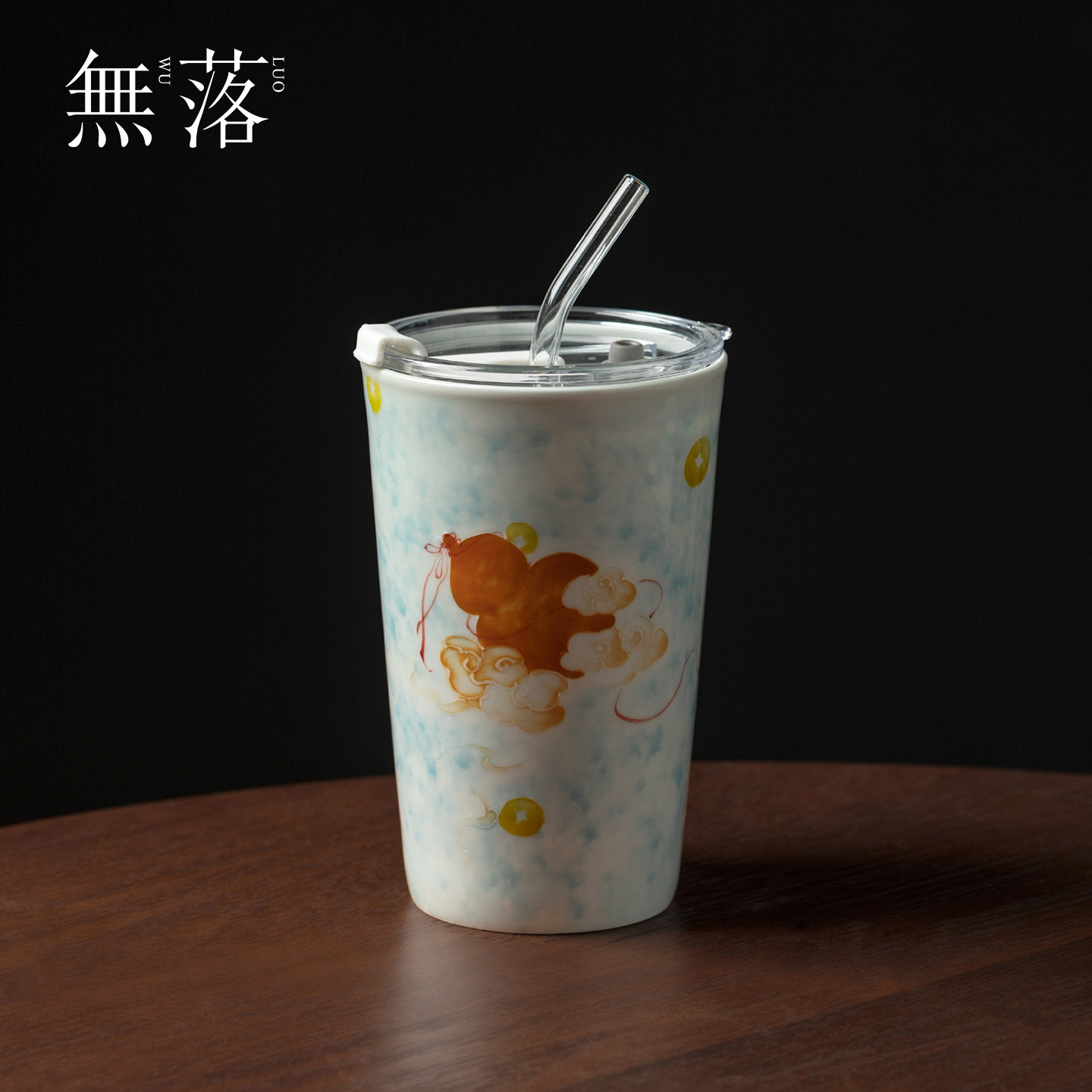 无落 手绘福禄双全直饮杯高颜值创意随身吸管杯高颜值家用喝水杯图片