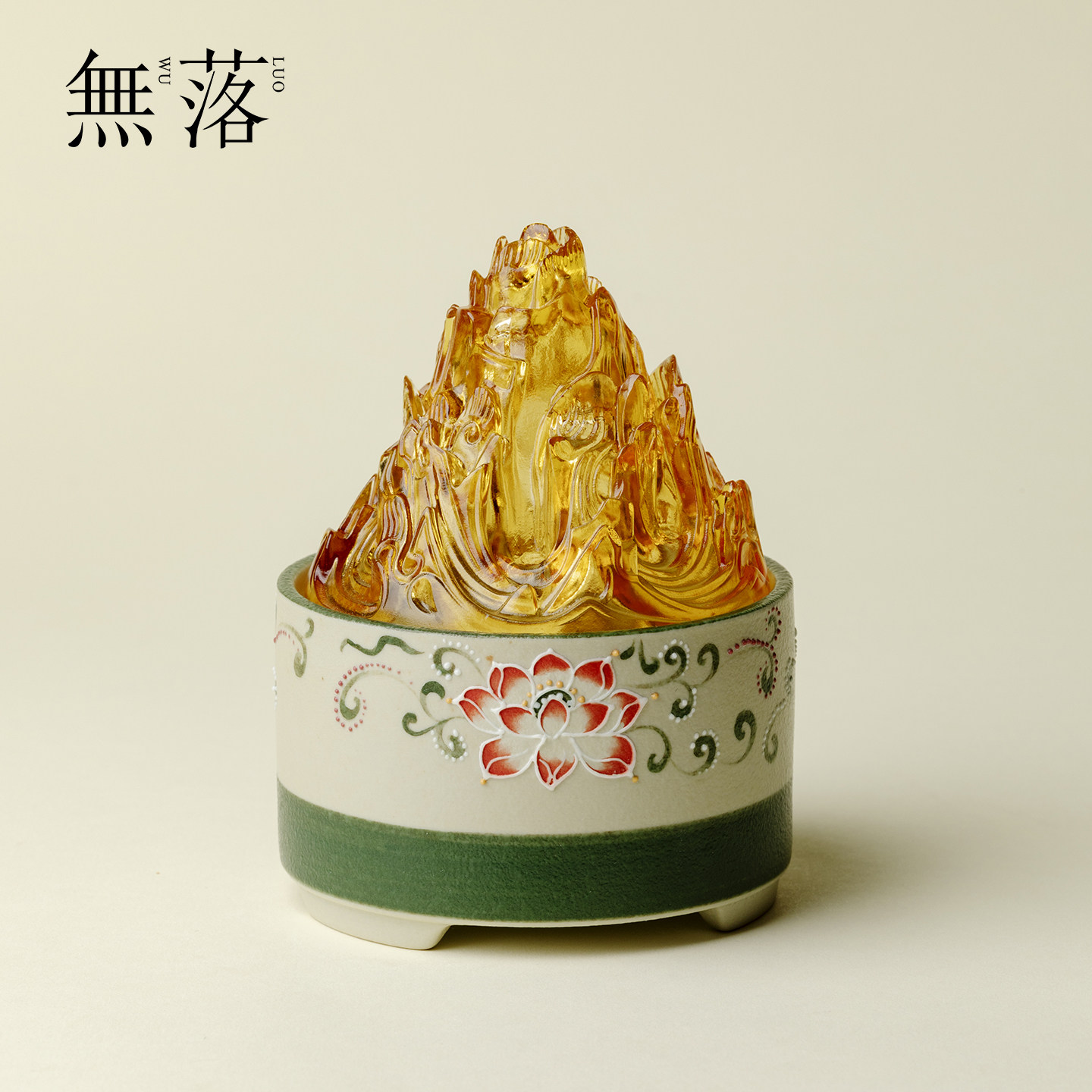 无落中式手绘夏荷凝翠琉璃博山炉陶瓷香薰炉卧室圆形香炉家居装饰