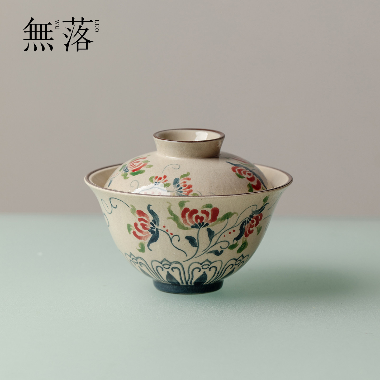 无落青花手绘彼岸花盖碗景德镇手工薄胎泡茶碗家用功夫茶具沏茶碗