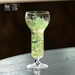 原创芊野月婵高脚杯日式 无落 小清新创意玻璃品茗茶杯主人杯酒杯