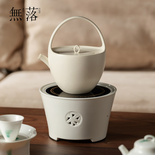 无落 手工苏打釉煮茶壶皎月白禾风电陶炉套装家用茶具加热煮茶器