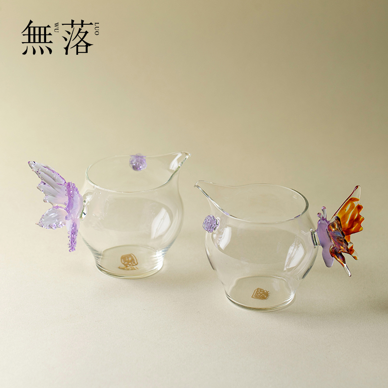 无落 手工蝴蝶把手玻璃公道杯精致高端透明分茶器功夫茶具茶海