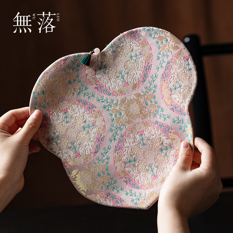 无落 轻奢高端桌布茶席织锦缎禅意新中式夕岚粉茶席茶杯垫珍珠边,餐饮具,茶道/零配,淘宝优惠券,粉丝福利购,淘宝优惠卷