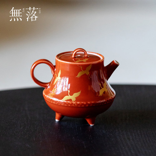 无落 手工故宫红飞鹤九霄三足茶壶陶瓷喝茶壶家用精致茶具泡茶壶