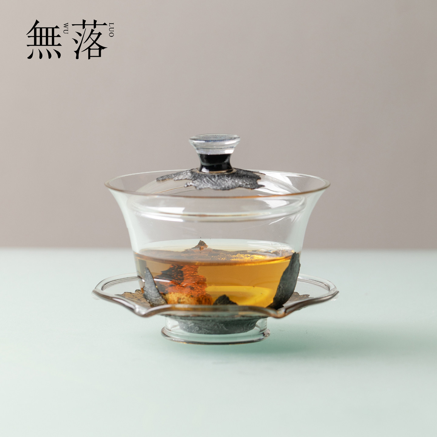 无落手工大漆金箔耐热玻璃三才盖碗轻奢家用泡茶碗功夫茶具沏茶碗