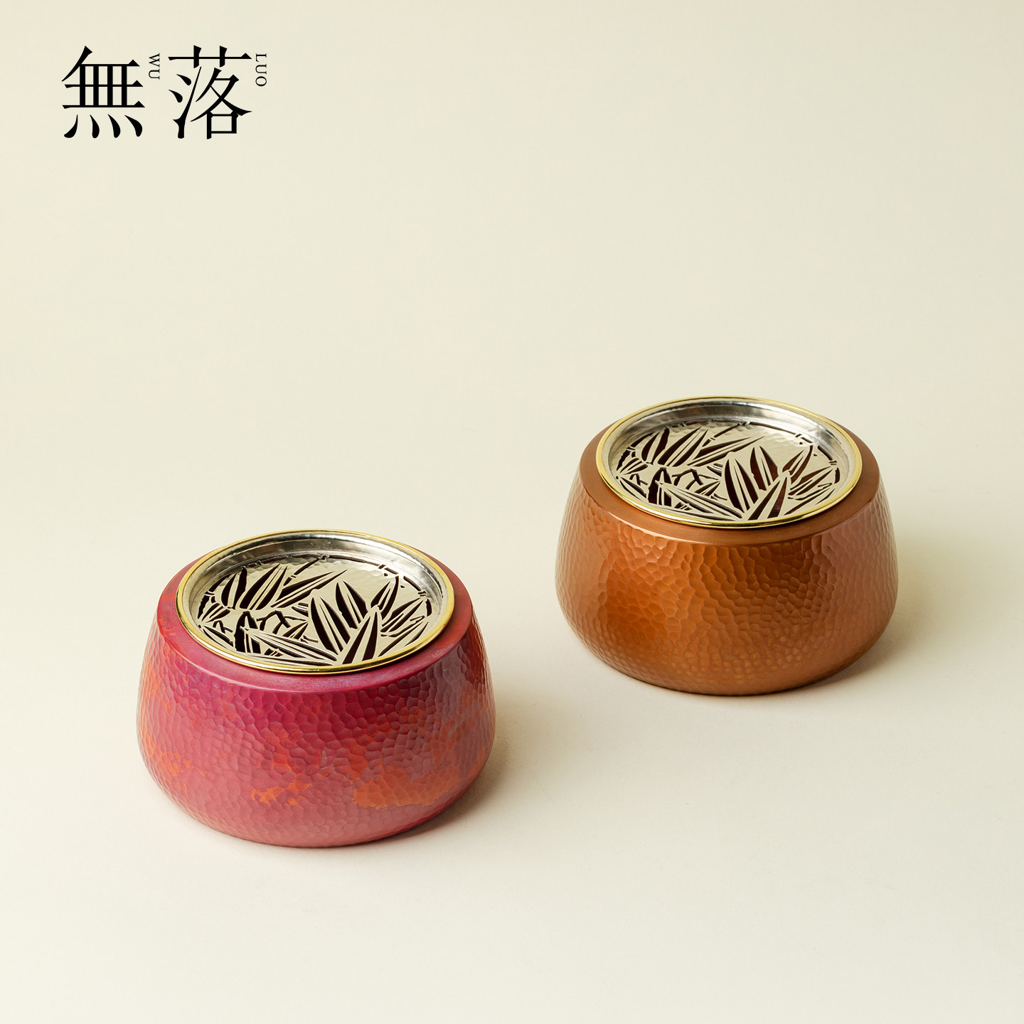 无落纯紫铜手工锤纹锻打建水带竹叶过滤盖茶废水泡茶渣缸茶道配件