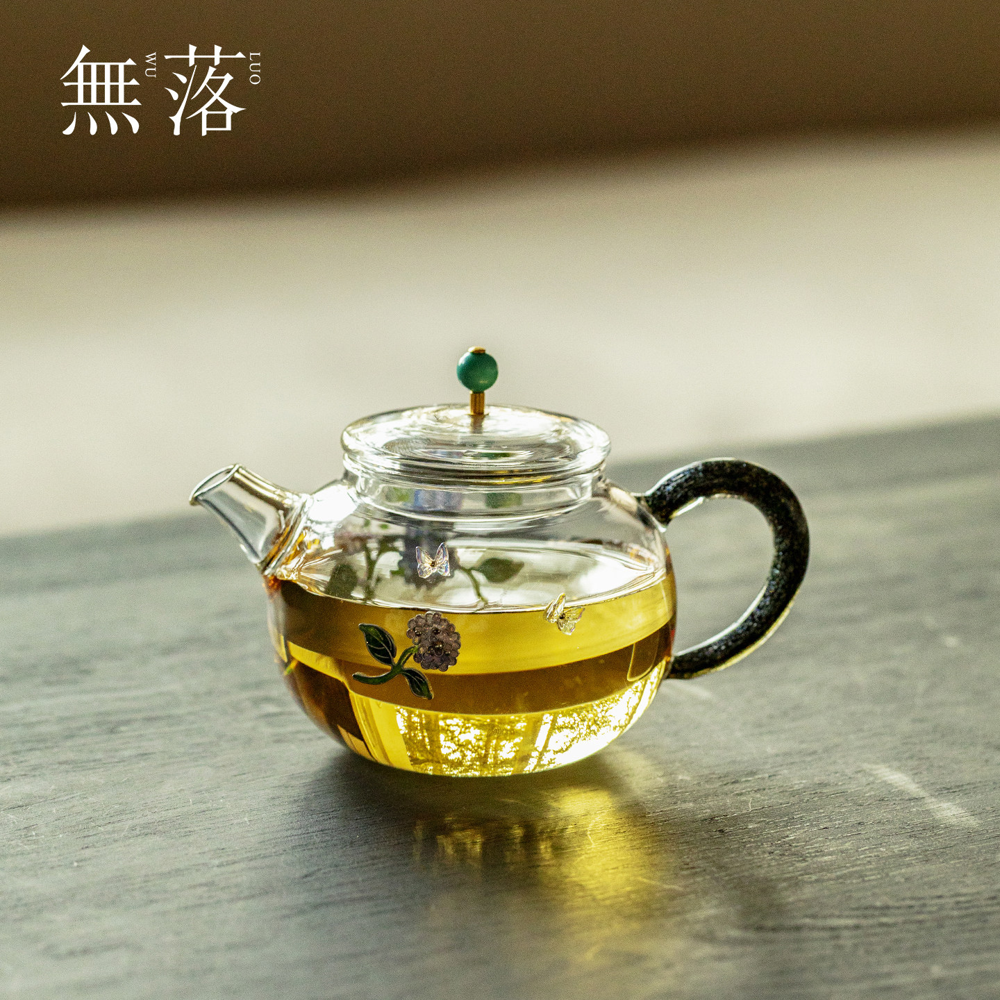 无落高颜值玻璃绣球花茶壶小清新瓜楞壶家用茶具全手工耐热泡茶壶