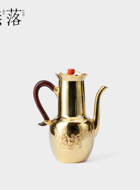 无落 999纯银镀金黄旧玉扭酒壶纯手工家用高档银酒壶酒具送礼收藏