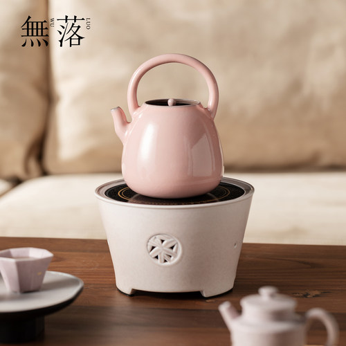 无落 纯粉色陶瓷提梁煮茶壶电陶炉套装家用茶道配件高颜值煮茶器