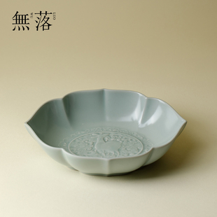 无落天青色汝窑花瓣壶承高端陶瓷仿宋干泡盘手工雕刻茶承茶壶托盘
