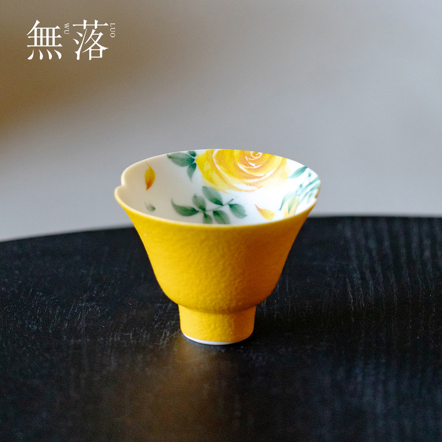 无落手绘金蕊玫瑰福韵茶杯陶瓷功夫茶具品茗杯个人专用高端主人杯