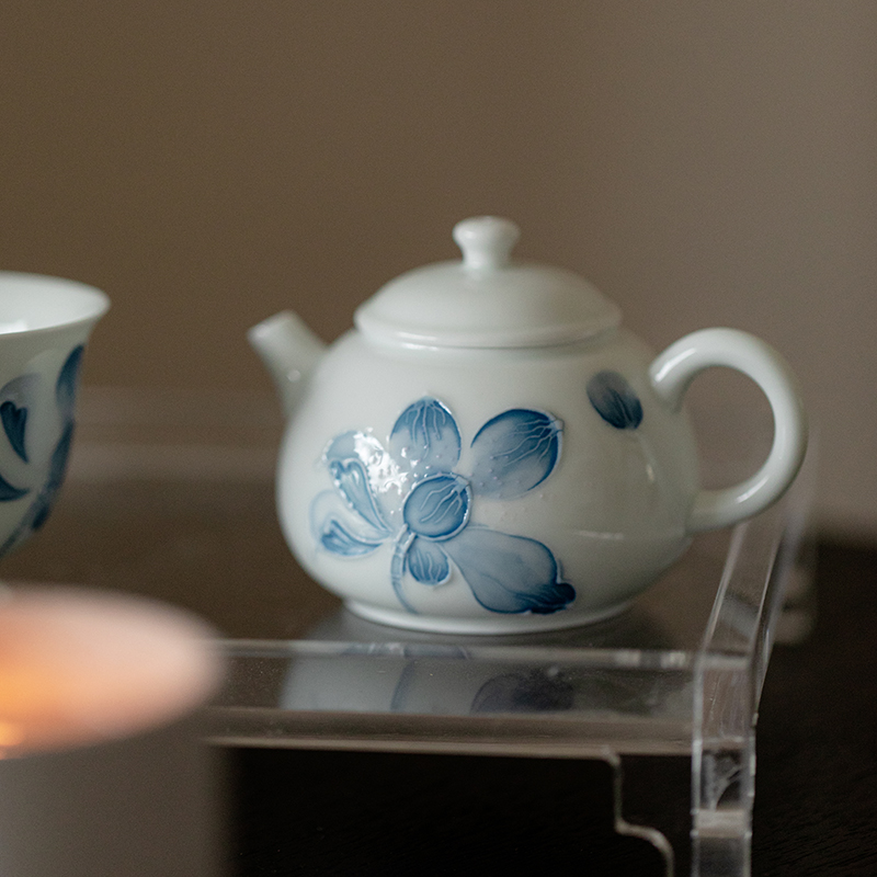 无落纯手绘菊瓣小号茶壶中式功夫茶具泡茶壶球孔过滤家用小品壶