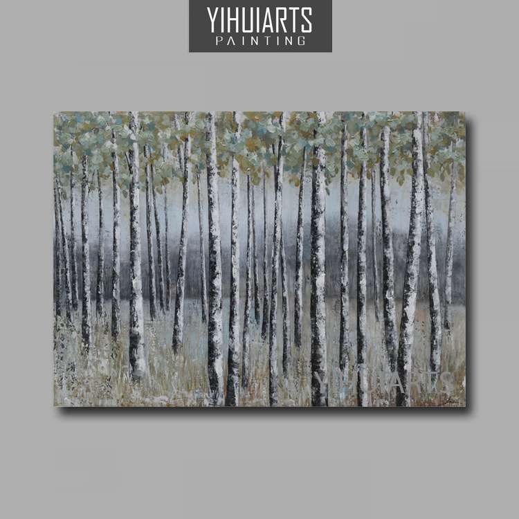 YIHUIARTS纯手绘树林题材风景油画餐厅书房背景装饰挂画图片